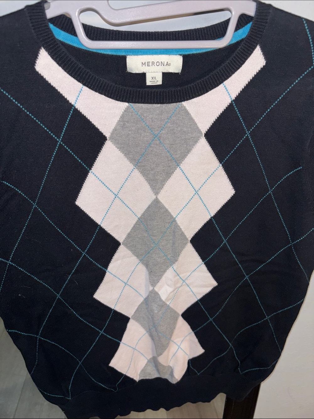 Merona Pink, Gray & Black Argyle Knit Sweater